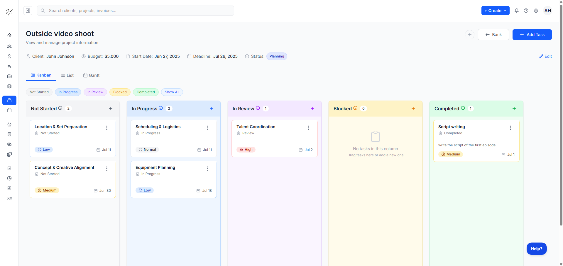 Keep client relationships organized dashboard interface showing video billing features and tools for service businesses